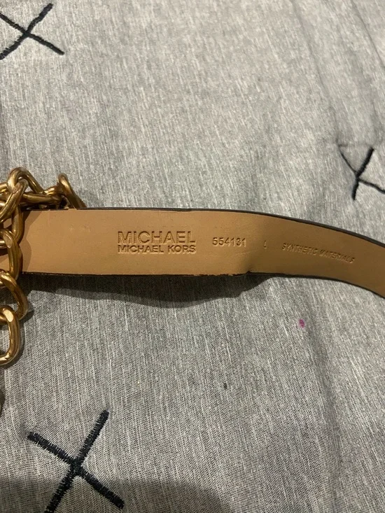 Michael Kors Tan Leather Belt Strap with Gold Chain Accent - Picture 2 of 9